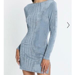 LIONESS - MONTANA MINI DRESS IN DUSTY BLUE